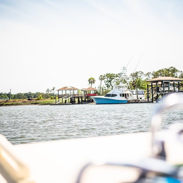 a view of the dock from the boat